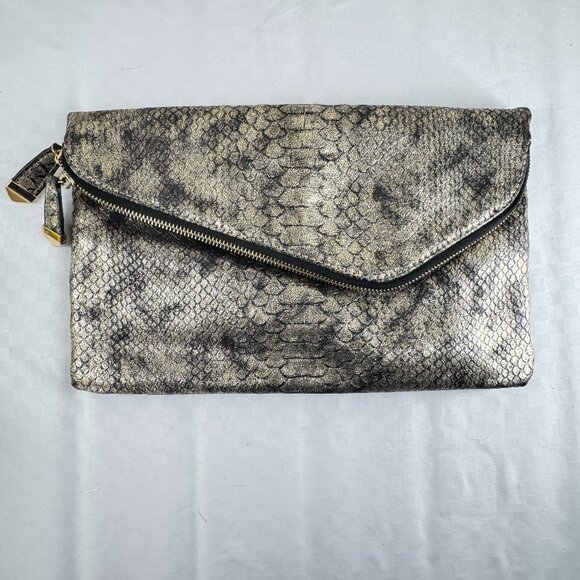 Urban Expressions Snakeskin Clutch in Black and Gold - Picture 1 of 6
